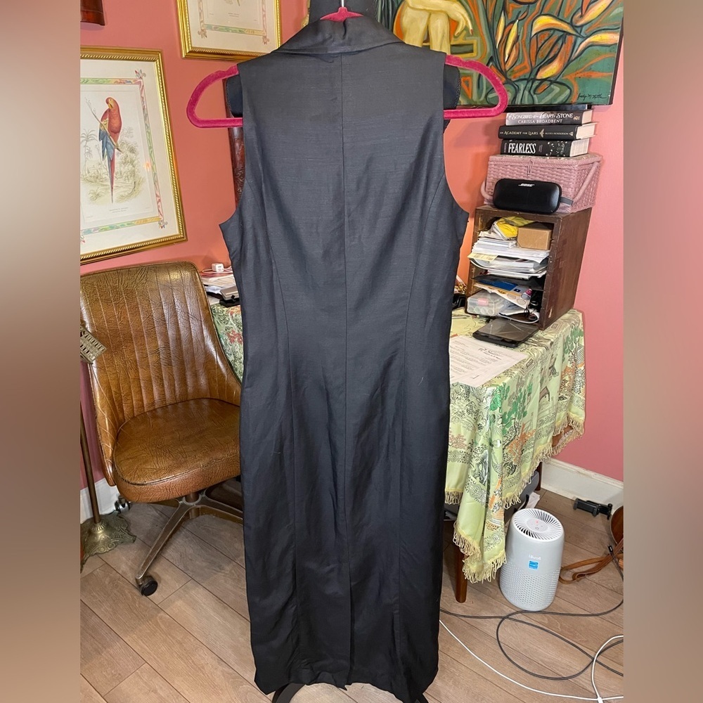 Vintage 90s J. Crew Black Linen Blend Button Down Collar Maxi Dress Size 4 - Picture 4 of 7